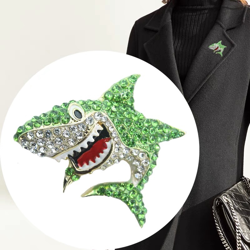 Cute Big Mouth Shark Brooch Children's hat Coat Pin Accessories men and women all Gift diamond Shark brooch