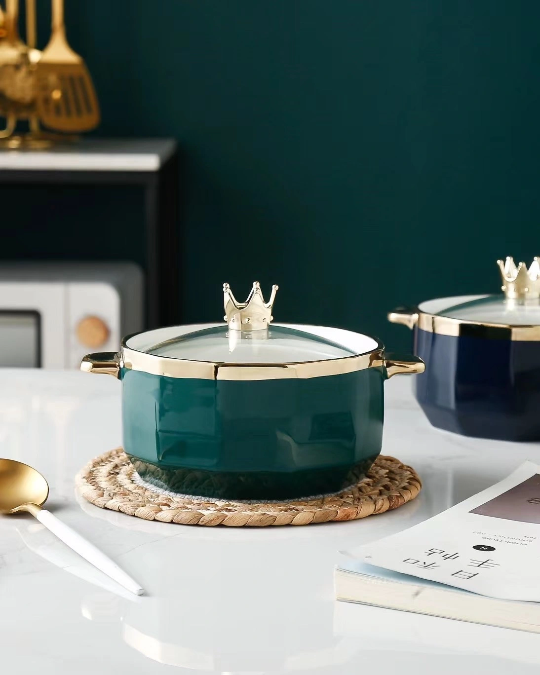 Crown Golden Edge Instant Noodle Bowl, Creative Home Ceramic Bowl, Zhuoqia 097 detail image 2