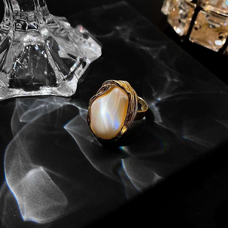 轻奢复古小众设计珍珠戒指女ins潮网红时尚冷淡风指环女开口新款细节图