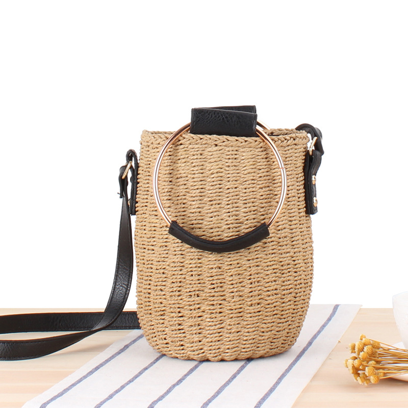 一件代发 新款日系圆筒包简约ins人气两用草编包沙滩编织包手工包详情图3