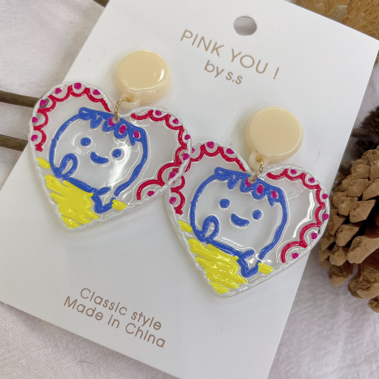 Girl transparent doll love summer 2021 new fashion simple sweet cool earrings temperament magazine earrings