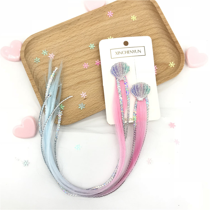 2021 Children's wig and hair clip New Cartoon children's hair clip set, cute little girl bangs clip, bow headpiece, side clip princess hair accessory Specification image