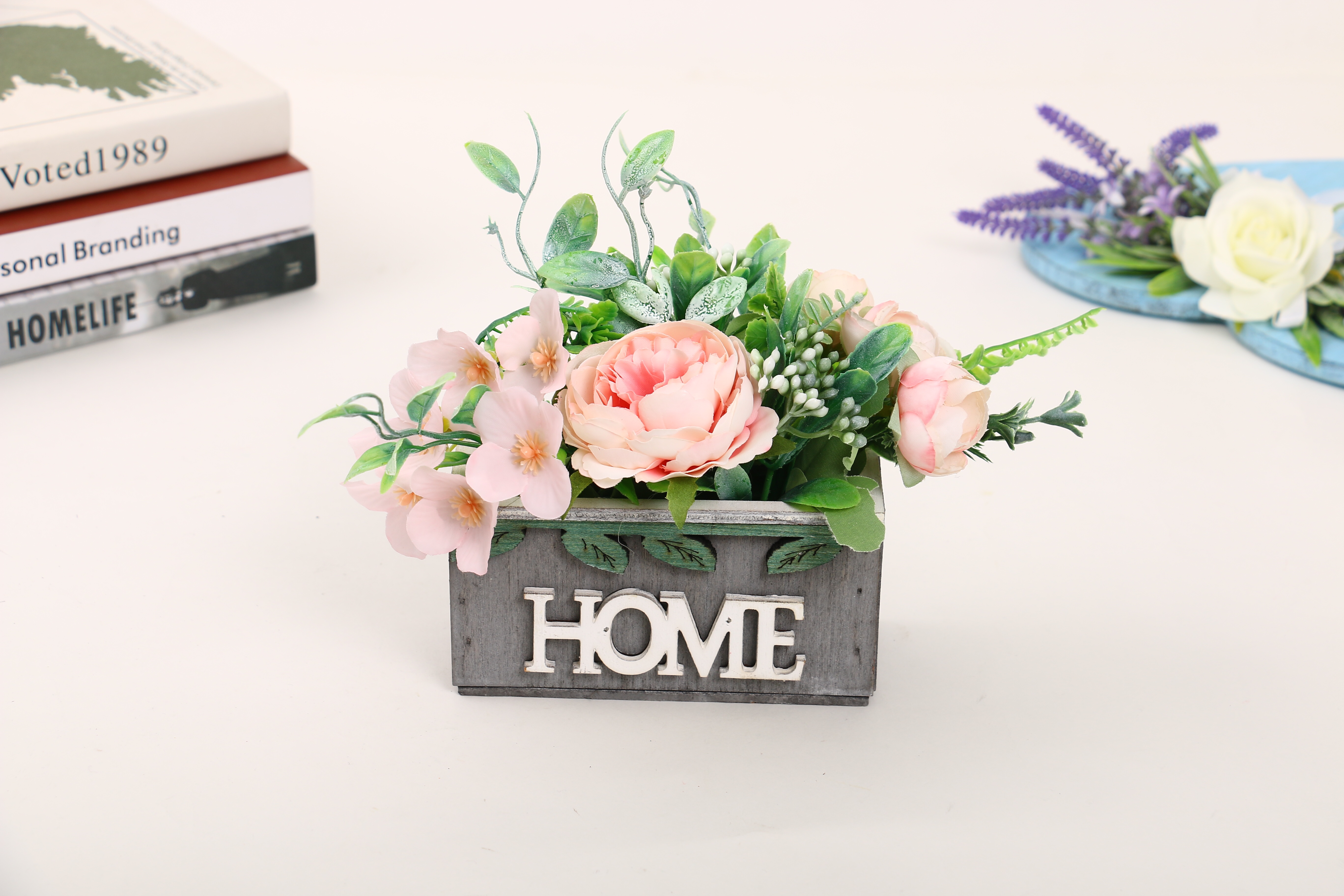 Venta directa de fábrica nuevo estilo de madera cuenca simulación juego de flores decoración sala de estar dormitorio Item Picture