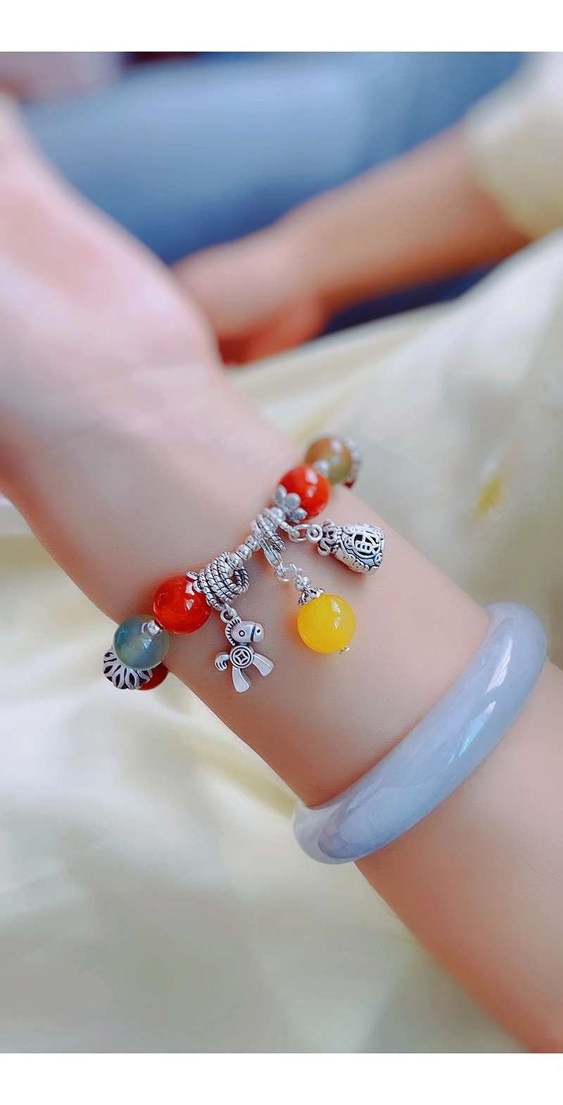 Jingpuli brand - A niche, retro, ethnic-style Tibetan silver artistic bracelet details Picture