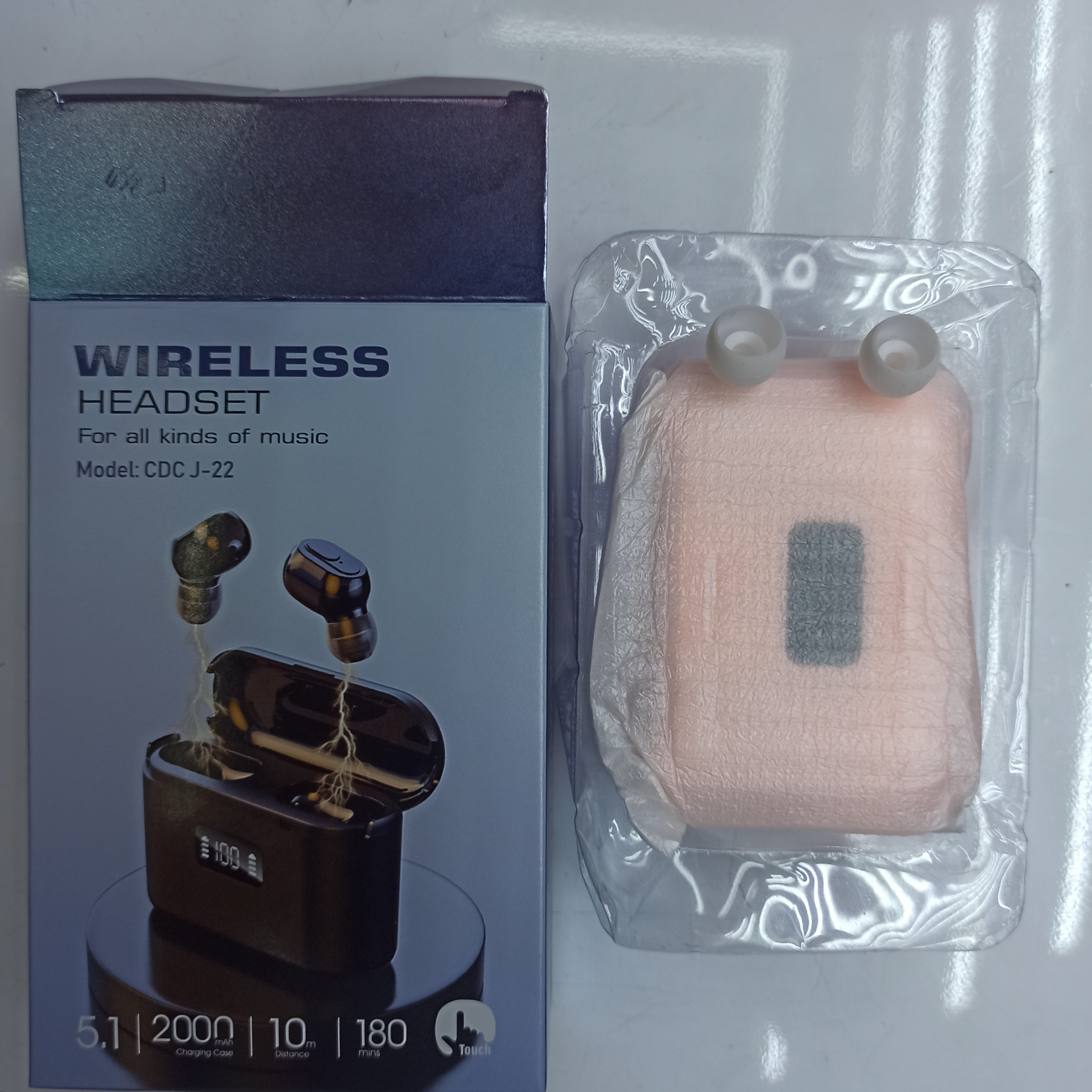 The new authentic BM350 wireless Bluetooth headset has a two-ear in-touch display with battery level