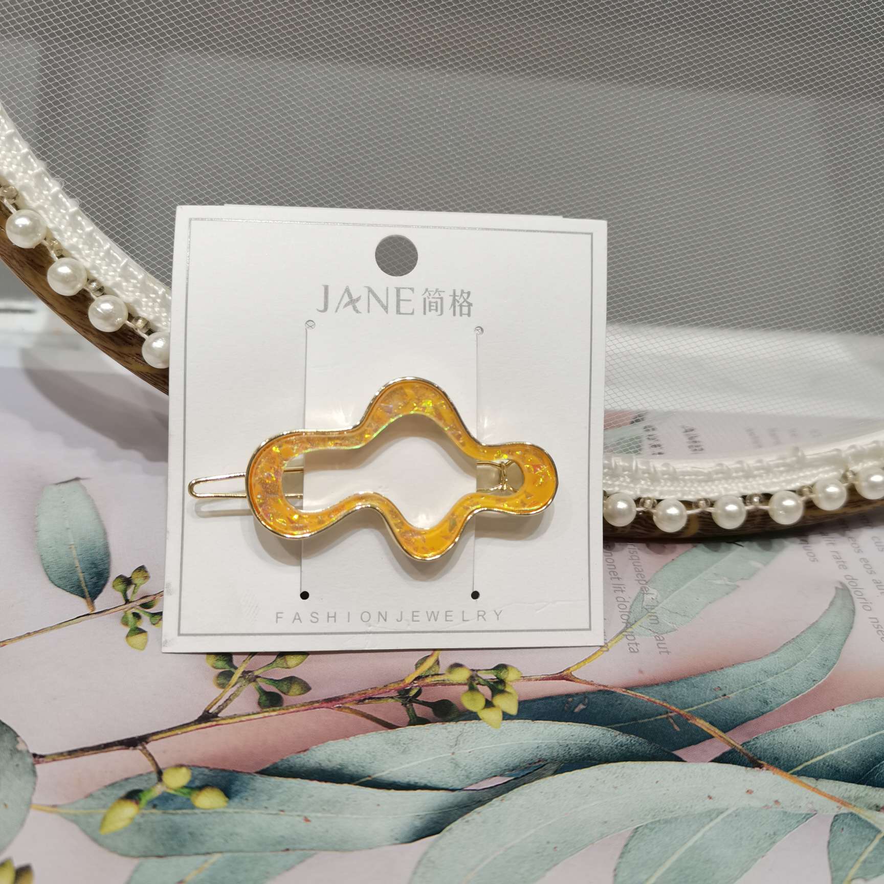 小清新时尚百搭款橙色真金板材云朵形状青蛙夹详情图1