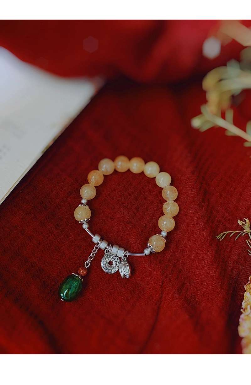 Jingpuli Jewelry amber Hidden silver green agate Korean imported elastic string bracelet Item Picture