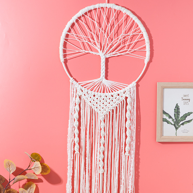 White new dreamcatcher net, wind chime, cotton thread woven aerial hanging decoration, creative life tree wall hanging decoration, factory direct sales Application Scenario