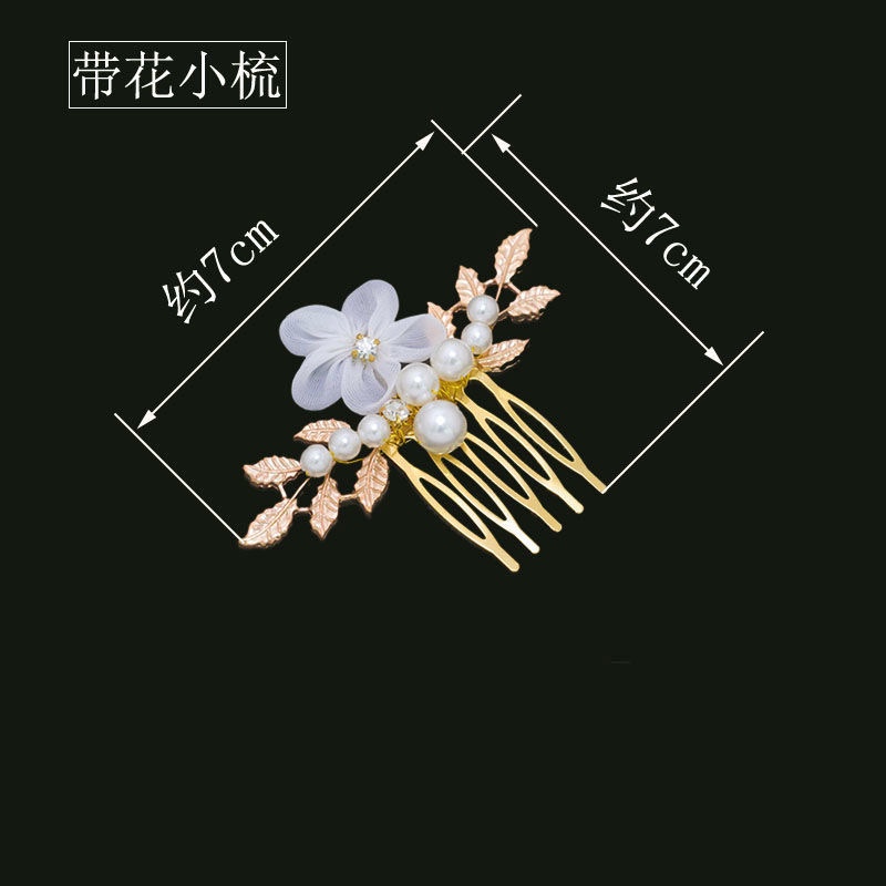 金色欧美风新娘手工花朵发簪子新款盘发发插结婚礼服婚纱头饰套装