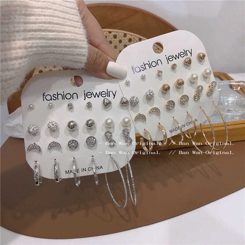 A week not identical earrings women 2020 new fashion 12 pairs of sets all matching temperament Korean earrings