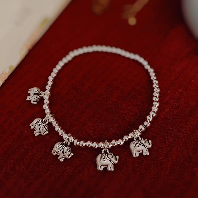 Jingpuli jewelry Red agate amber Korean elastic thread Auspicious and lucky silver ankle chain