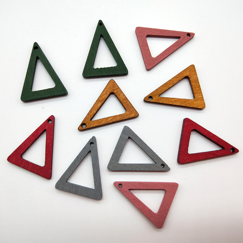 diy homemade earrings, stud earrings, ear clips, creative wooden, colorful edge holes, triangular material jewelry accessories detail image 2