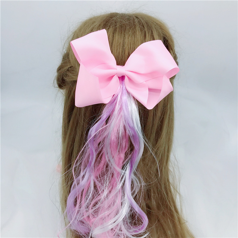 2021 Children's wig and hair clip New Cartoon children's hair clip set, cute little girl bangs clip, bow headpiece, side clip princess hair accessory details Picture