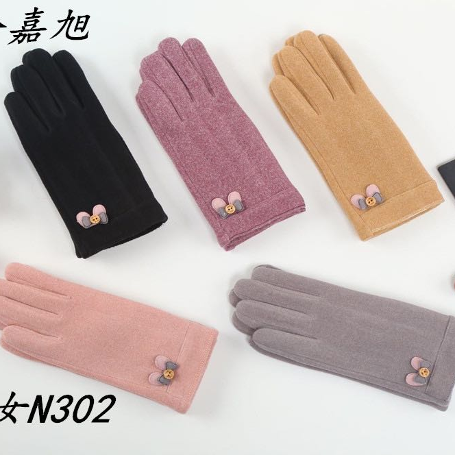 He Jia Xu female autumn and winter touch screen plus cashmere warm lovely Korean version of the tide Japanese outdoor driving cycling full finger cotton gloves N302 thumbnail