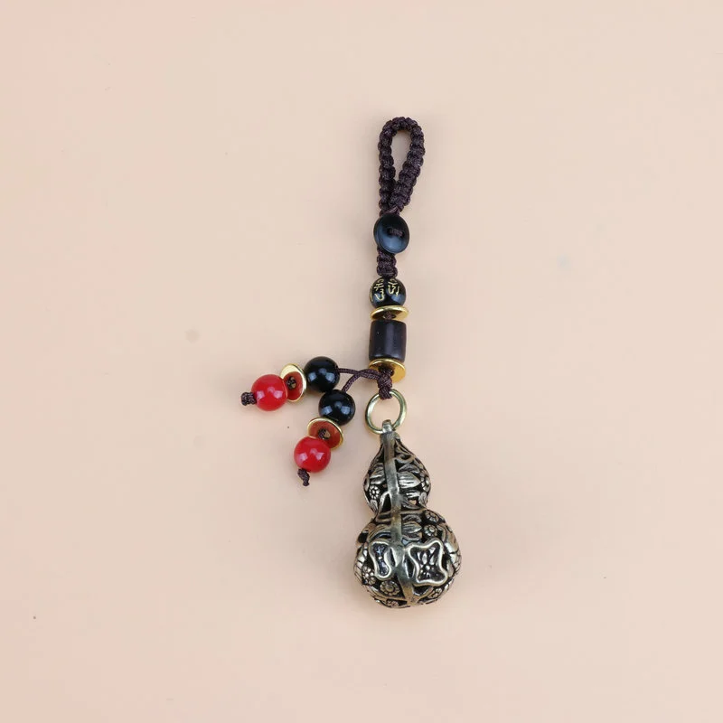 Pure brass gourd key chain, solid hollow gourd pendant, car key chain pendant, key pendant detail image 3