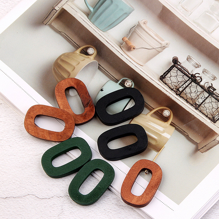 diy jewelry accessories, wooden earrings, ear clips, creative oval single-hole pendants, handcrafted materials details Picture