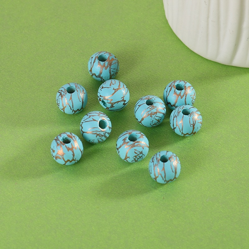 Lotus wood printed cracked beads 16mm detail image 12