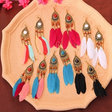 羽毛耳环，耳饰，波西米亚，民族风复古耳环，景区度假产品