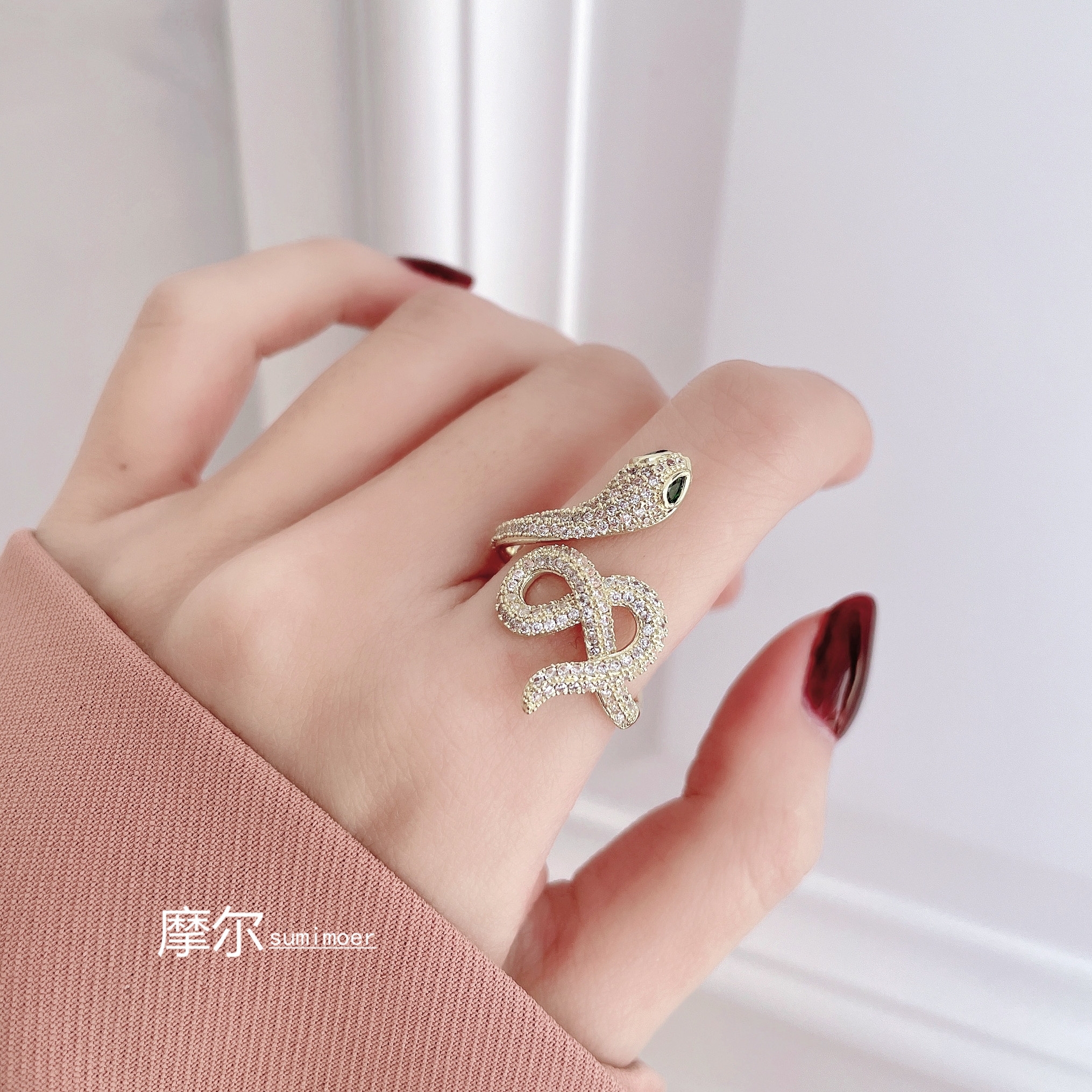 Senior sense full diamond snake open ring female niche design ins fashion index finger ring fashion personality ring Europe and America thumbnail