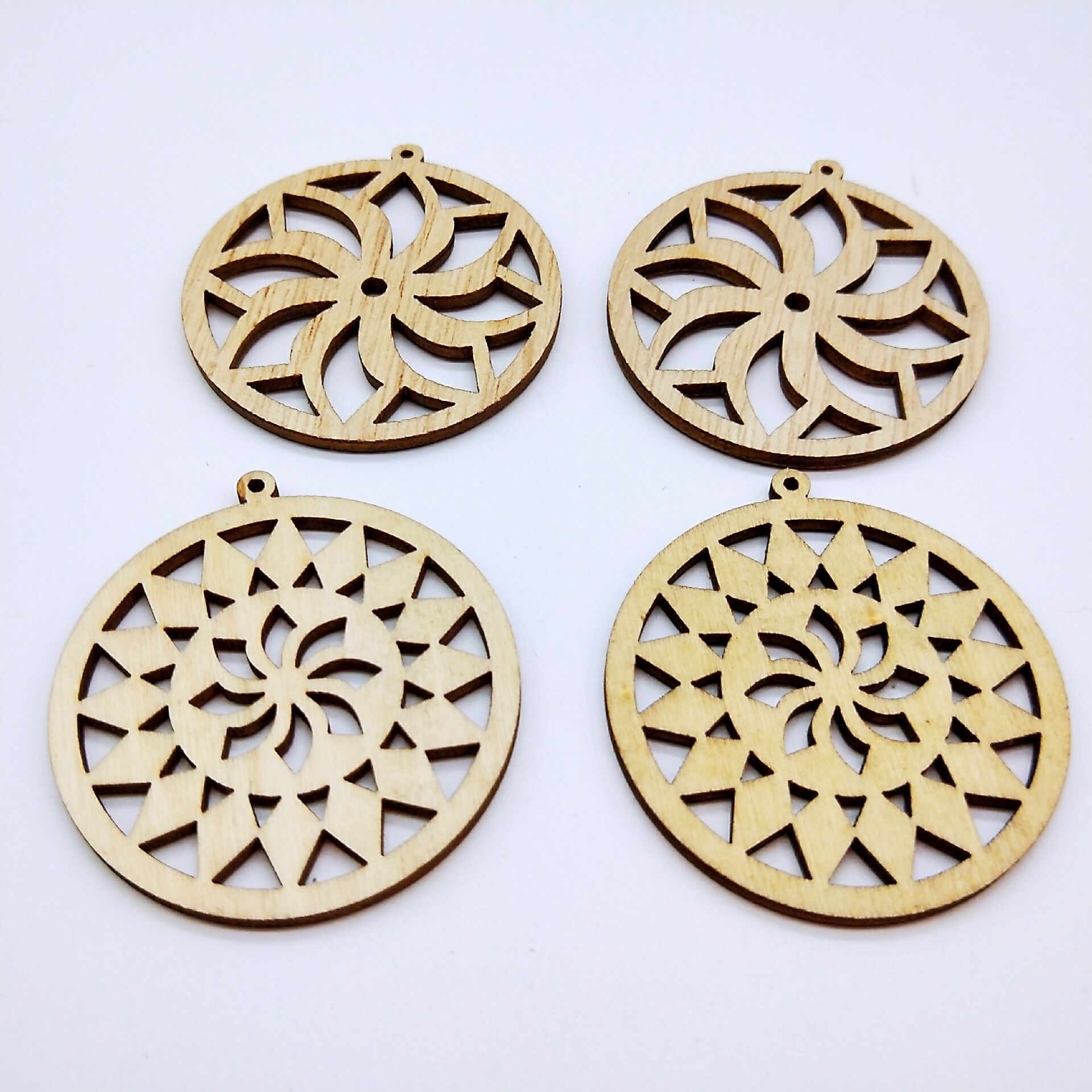 Wooden DIY jewelry materials, accessories, earring pieces, retro 55mm round, multiple hollowed-out wooden chip pendants detail image 1