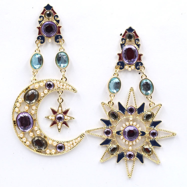 Stars and moons stained glass earrings
