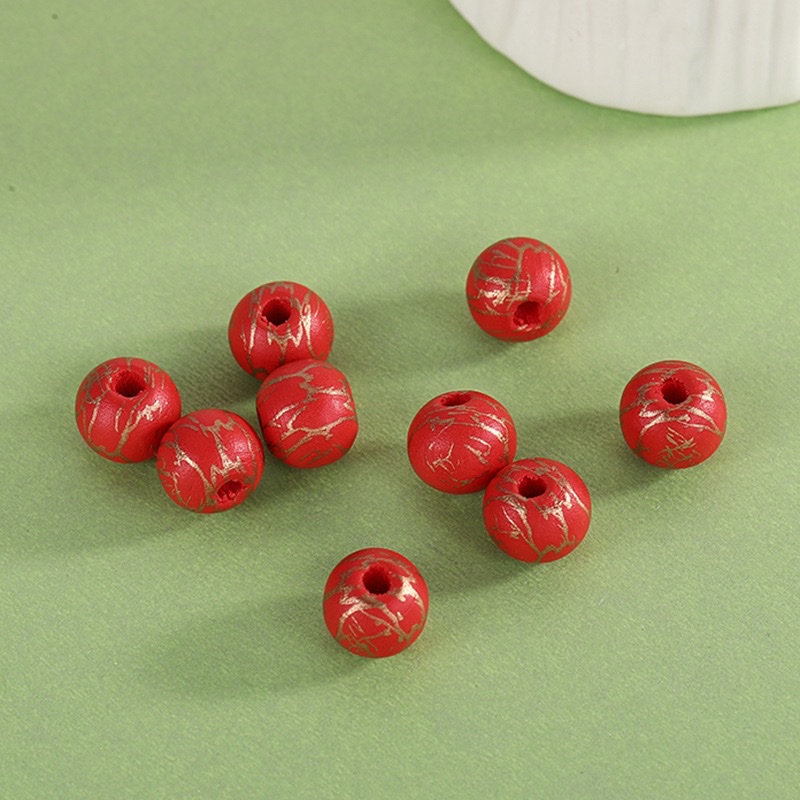 Lotus wood printed cracked beads 16mm detail image 14