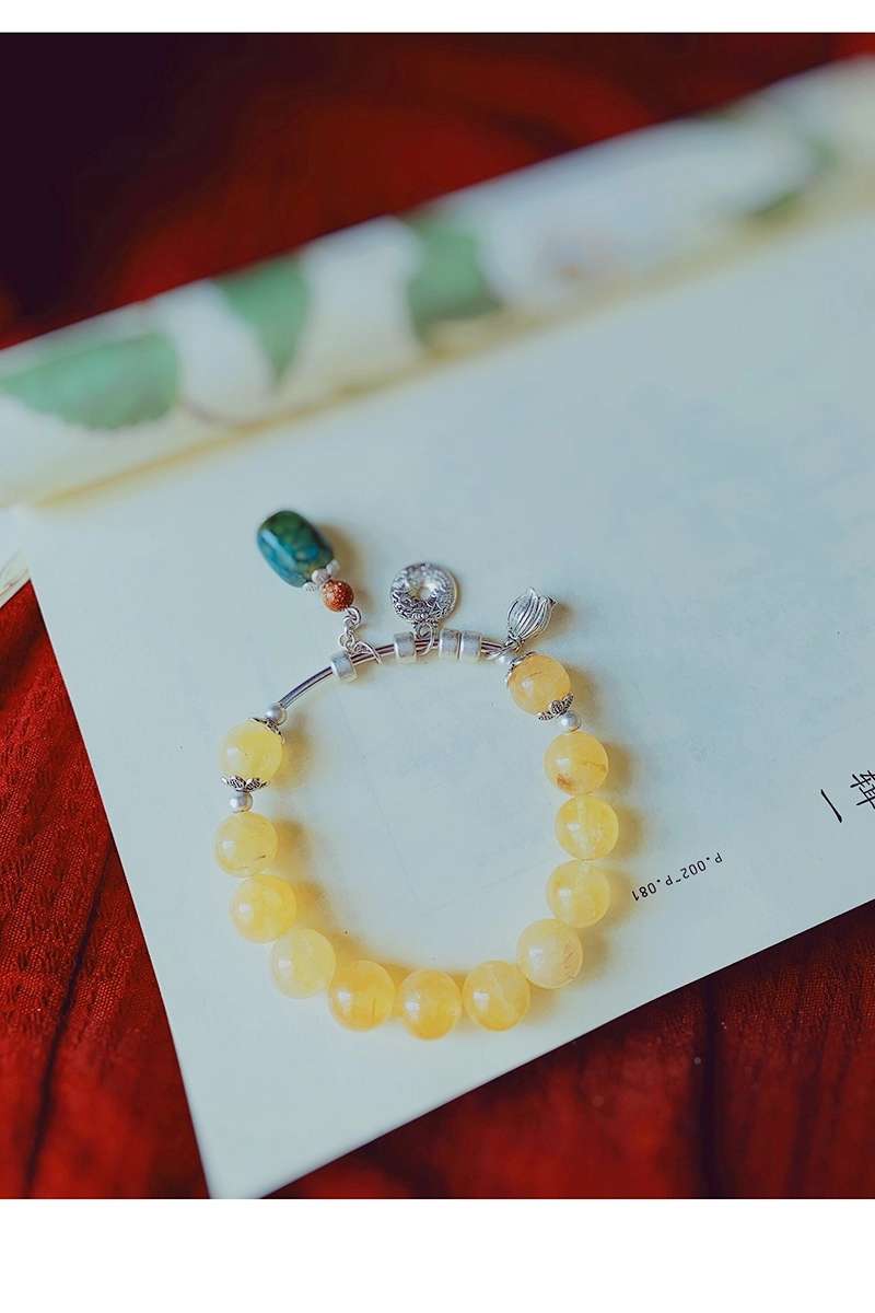 Jingpuli Jewelry amber Hidden silver green agate Korean imported elastic string bracelet Specification image