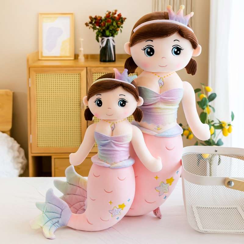 Cute mermaid plush toy crown mermaid pillow doll details Picture