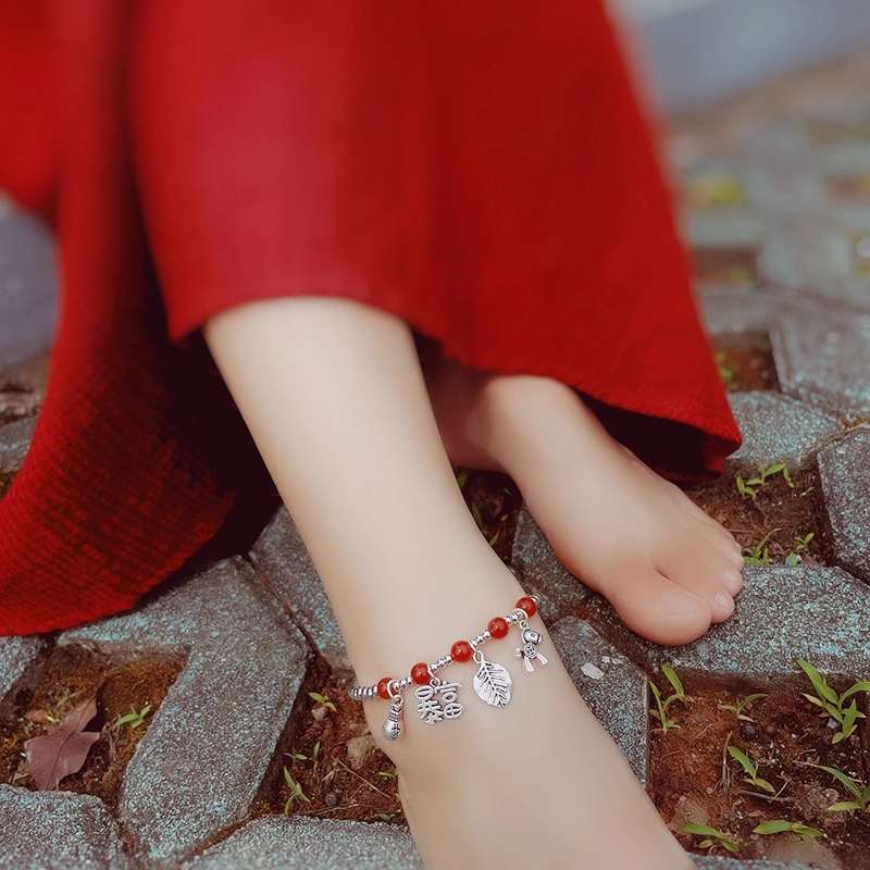 Jingpoli Jewelry Red Agate Silver Bead Series Overnight Wealth Silver Anklet Item Picture