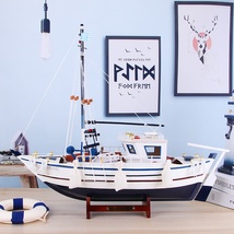 地中海捕鱼木船渔船实木帆船模型大型摆件装饰品工艺船木制摆件 手工工艺品