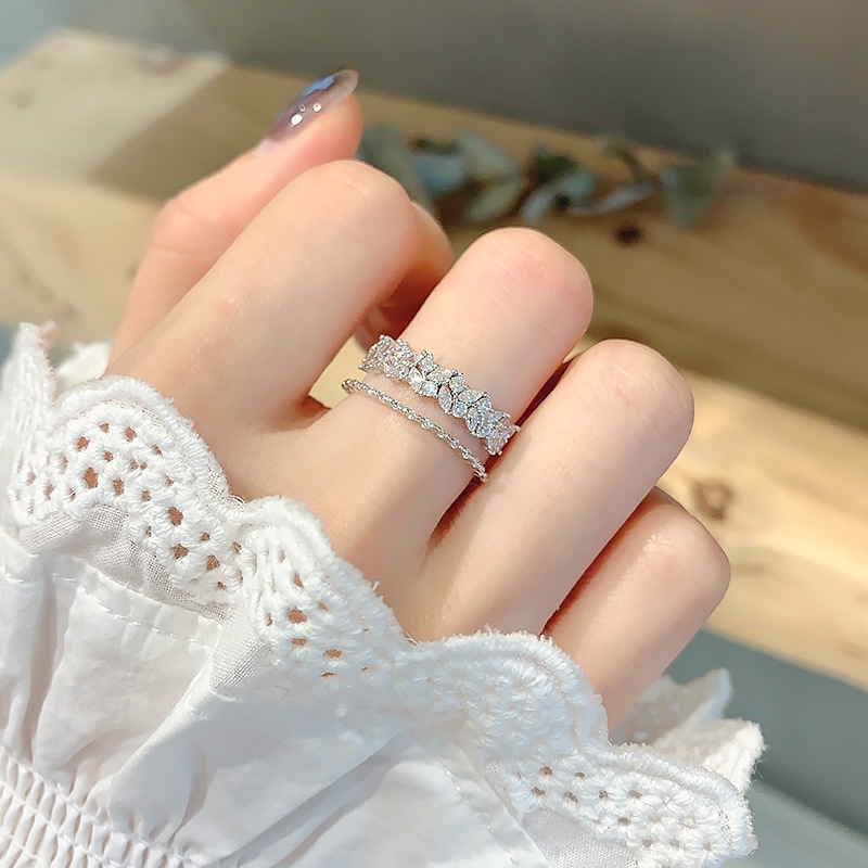 Multi-layer diamond ring female opening adjustable fashion personality index finger ring female niche design simple hand jewelry thumbnail