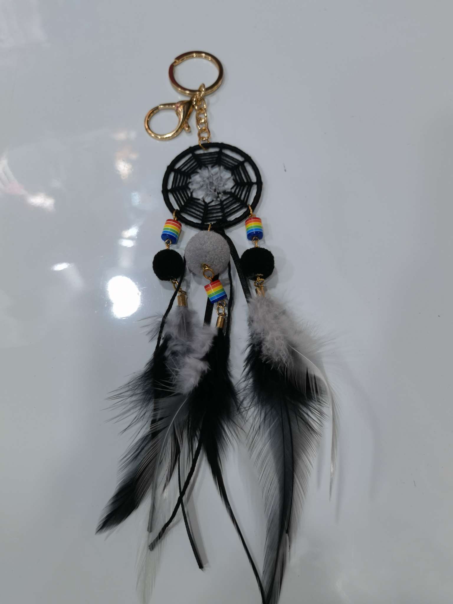 新款时尚创意仿真羽毛捕梦网钥匙挂件diy手工装饰生日礼物详情图3