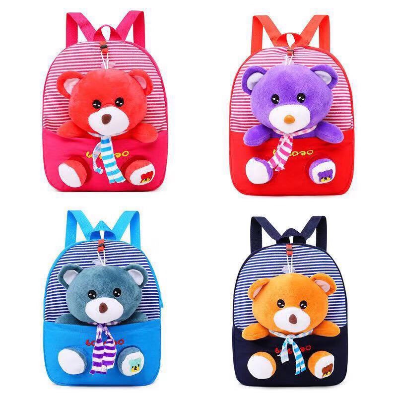 Striped Bear kindergarten kids plush backpack Boy Girl snack backpack cartoon cute backpack