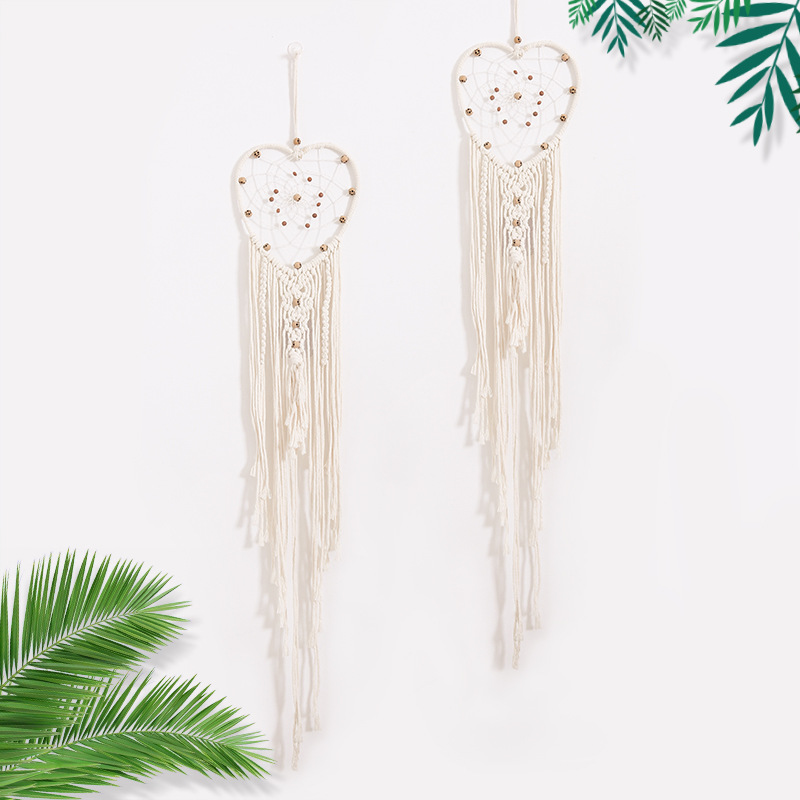 跨境新款网红桃心捕梦网棉线编织挂毯生日礼物家居装饰地摊爆品