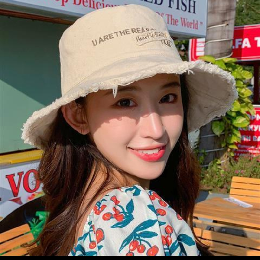 韩版帽子女潮帽百搭太阳帽遮脸时尚ins刺绣毛边渔夫帽防晒遮阳帽-