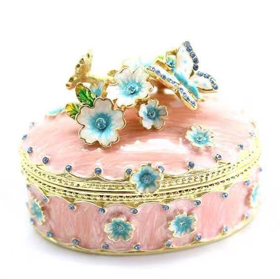 厂家直销合金动物珠宝盒，首饰盒，蝴蝶花盒。粉色蓝色蝴蝶花盒图