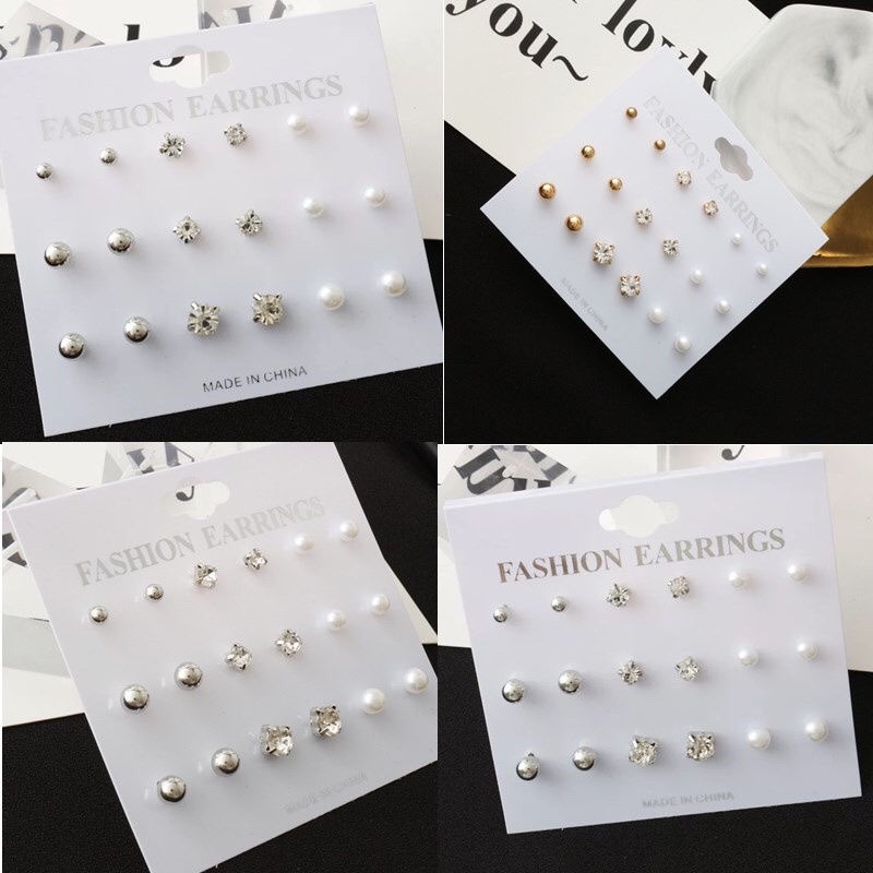 [9 pairs] Korean version of Internet red anti-allergy earrings students simple personality fashion temperament earrings all matching earrings