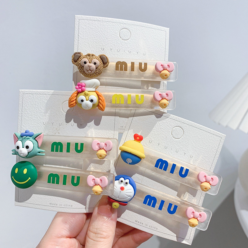 2021 Children's wig and hair clip New Cartoon children's hair clip set, cute little girl bangs clip, bow headpiece, side clip princess hair accessory detail image 2