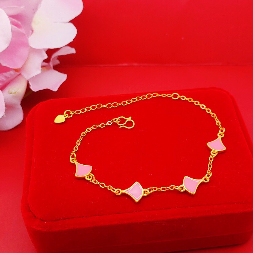 Pink drip single string bracelet, brass, plated with Italian process
