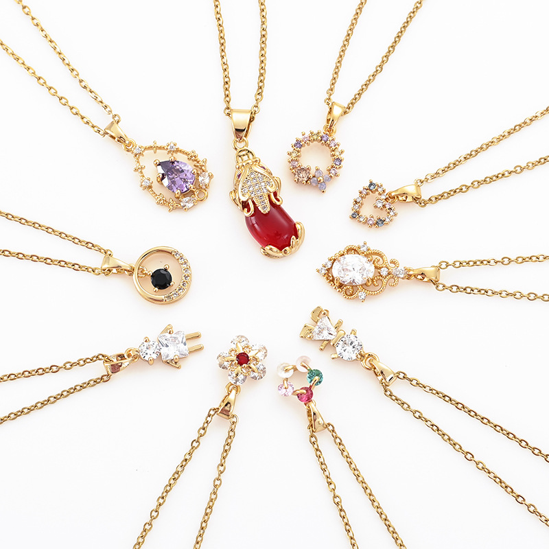 A popular zircon necklace for women from Dongdaemun, South Korea, gold-plated and non-fading, simple and versatile collarbone chain jade pendant 9 details Picture