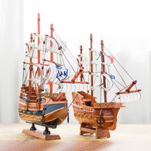 实木帆船模型装饰摆件帆船船模海盗船模型工艺品摆设木质摆件 手工工艺品