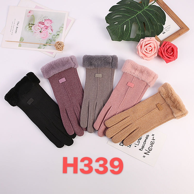 Gloves Female autumn and winter touch screen plus fleece warm cute Korean version of the tide Japanese outdoor driving cycling full finger cotton gloves H339 thumbnail