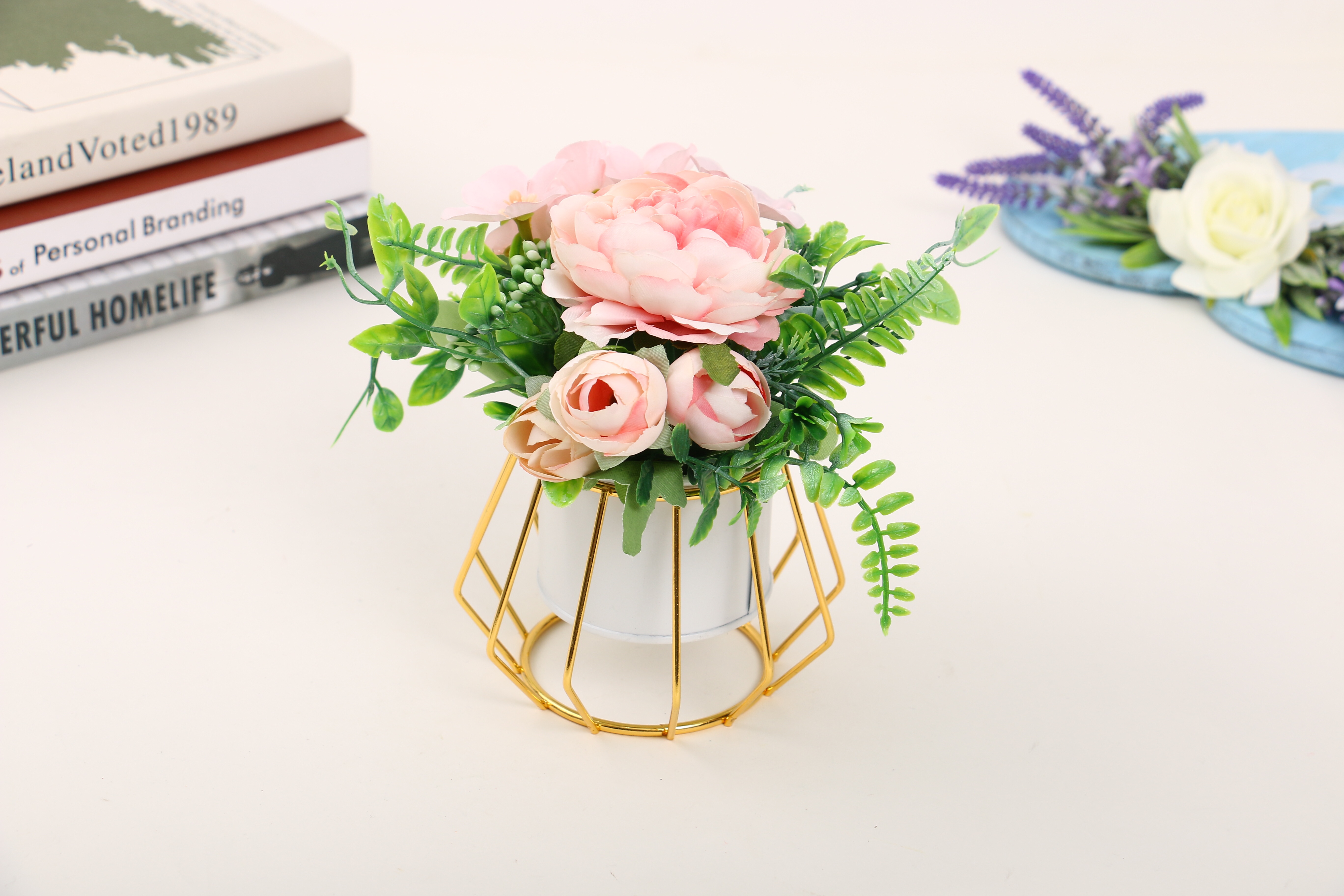 Nuevo estilo rombo rack de hierro simulación flower pants boda fotografía decoración pants props pic 3