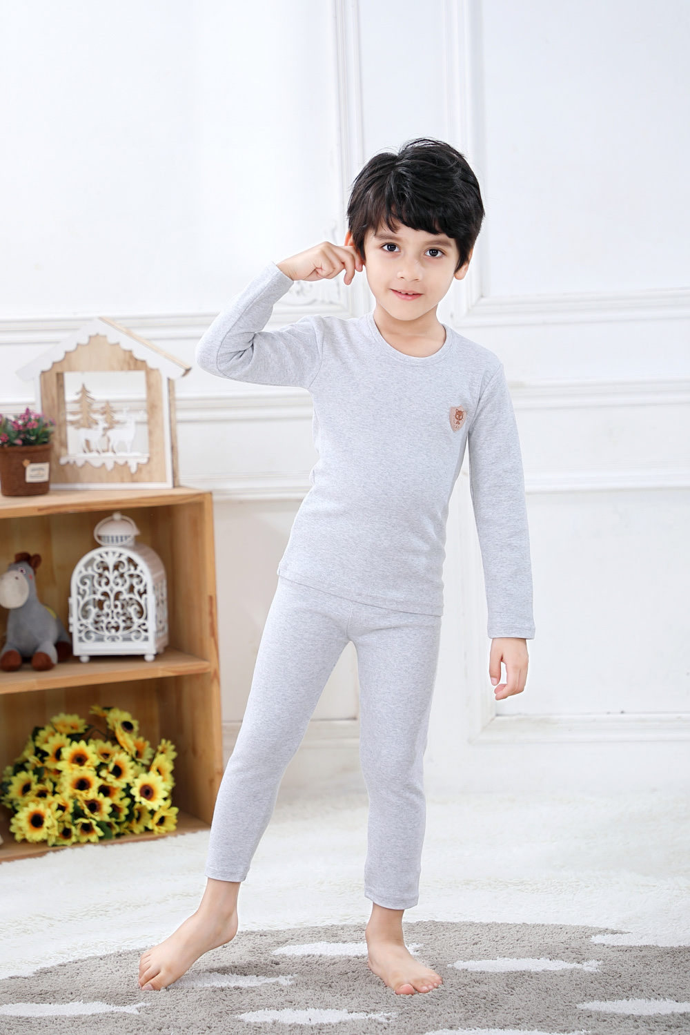 舒绒彩棉儿童保暖内衣套装 8001 男童宝宝圆领秋衣秋裤 棉毛衫详情图8