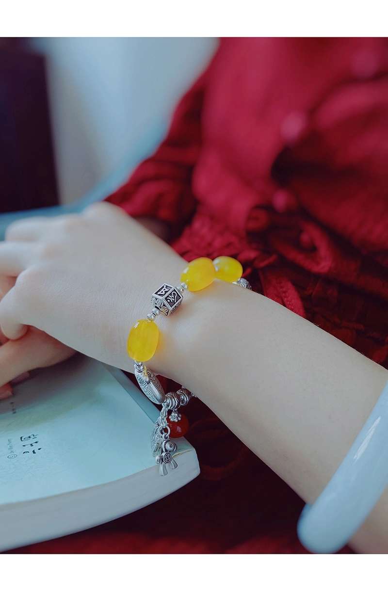 Jingpuli Jewelry Silver Fish Multi-Treasure Amber Korean imported elastic String Silver bracelet details Picture