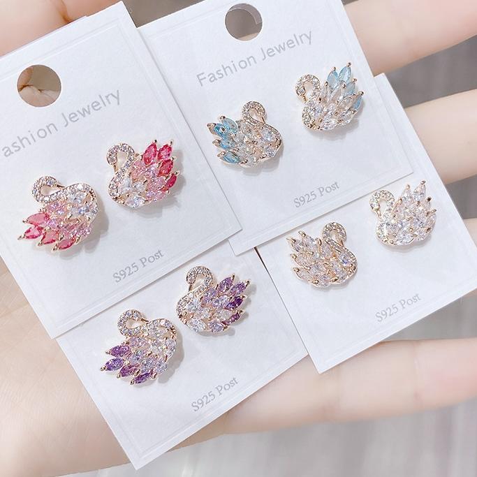 s925 silver needle earrings earrings girl swan zircon earrings manufacturers wholesale