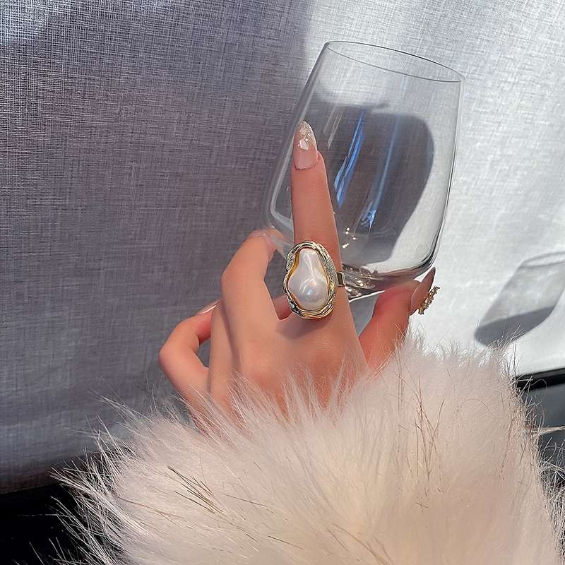 轻奢复古小众设计珍珠戒指女ins潮网红时尚冷淡风指环女开口新款详情图4
