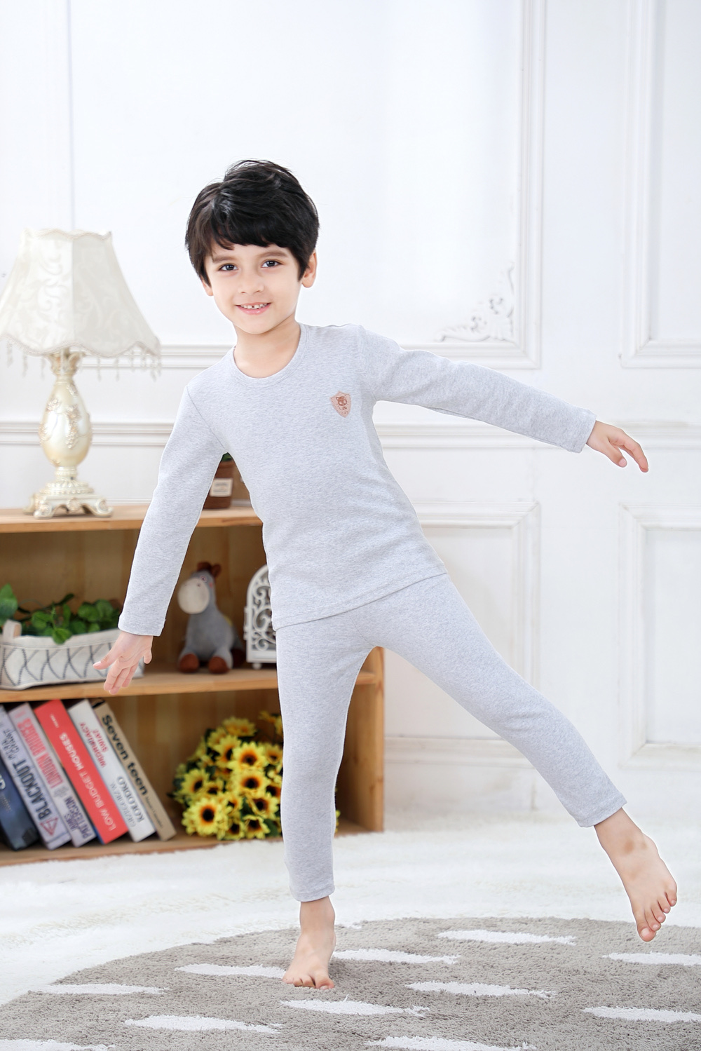 舒绒彩棉儿童保暖内衣套装 8001 男童宝宝圆领秋衣秋裤 棉毛衫详情图6