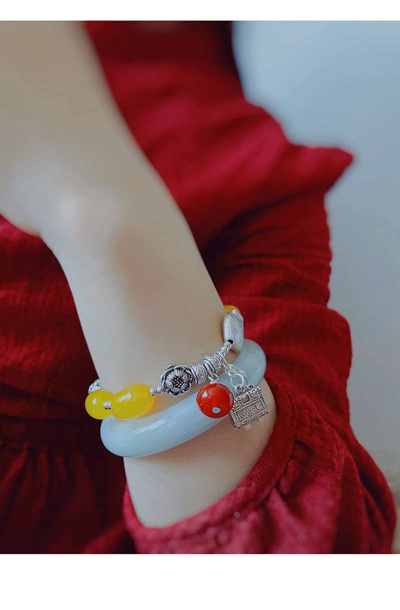 Jingpuli Jewelry Silver Fish Multi-Treasure Amber Korean imported elastic String Silver bracelet Specification image
