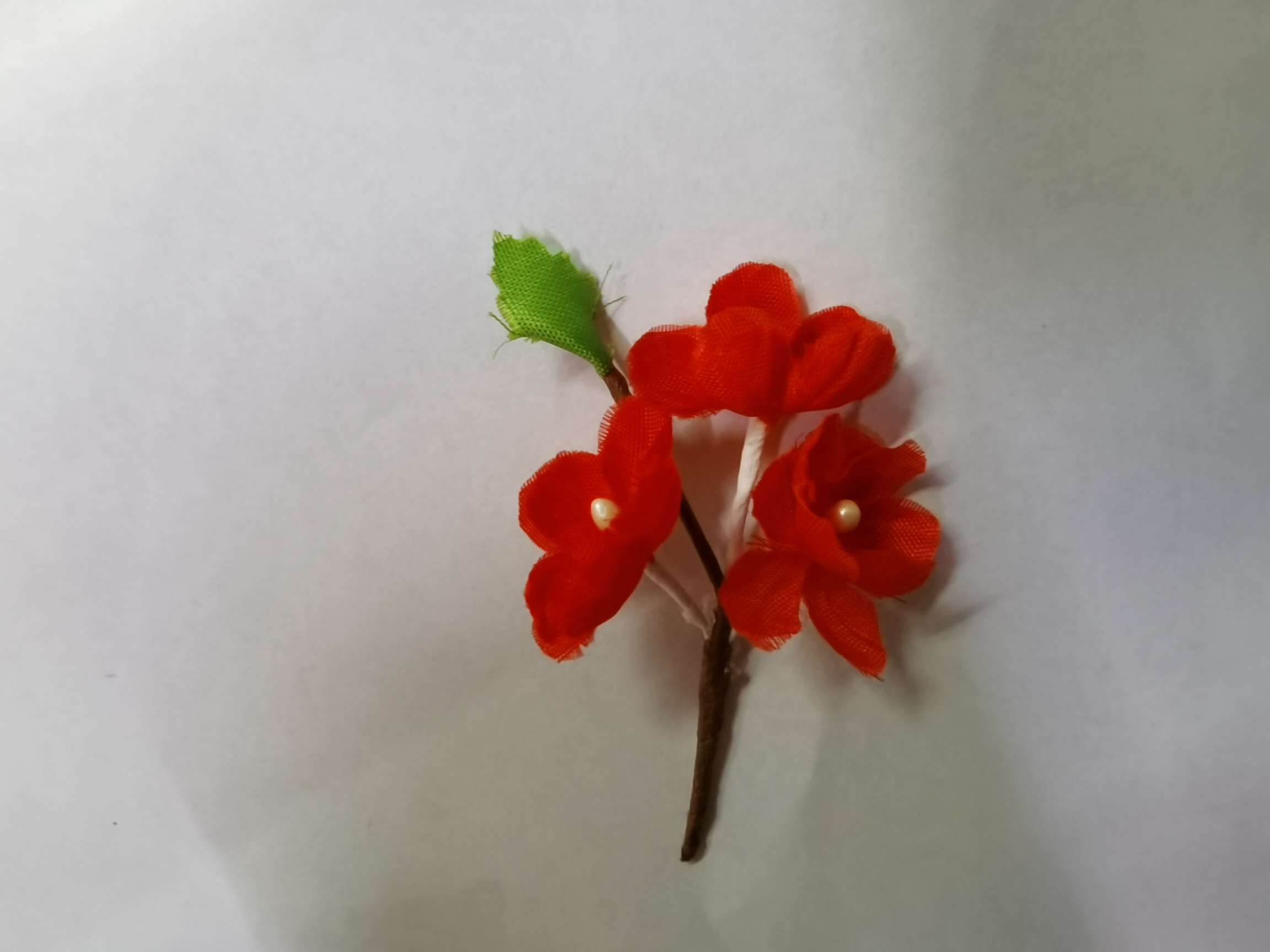 Three small plum blossoms and green leaves detail image 2